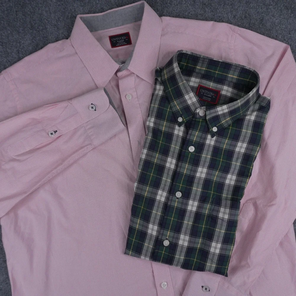 UNTUCKit Button Down Shirt Mens XL Pink Stripe Green Plaid Bundle 2PK